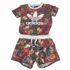 Adidas Farm Rio Collab 2 Piece Short Set Sz XS Tropical Floral Paisley Colorful